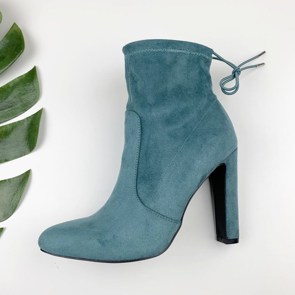 JF JustFab Jesyna Ankle Boots Heeled Blue Faux Suede Women's 8 - Picture 8 of 11